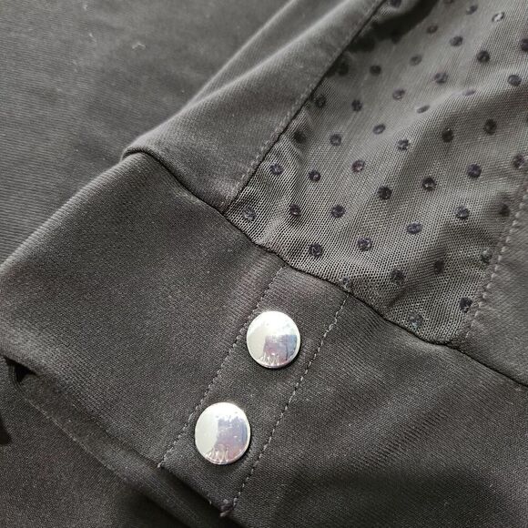 Jones New York Blouse Size Medium Black Color Mesh Sleeves Stretch - Picture 7 of 12